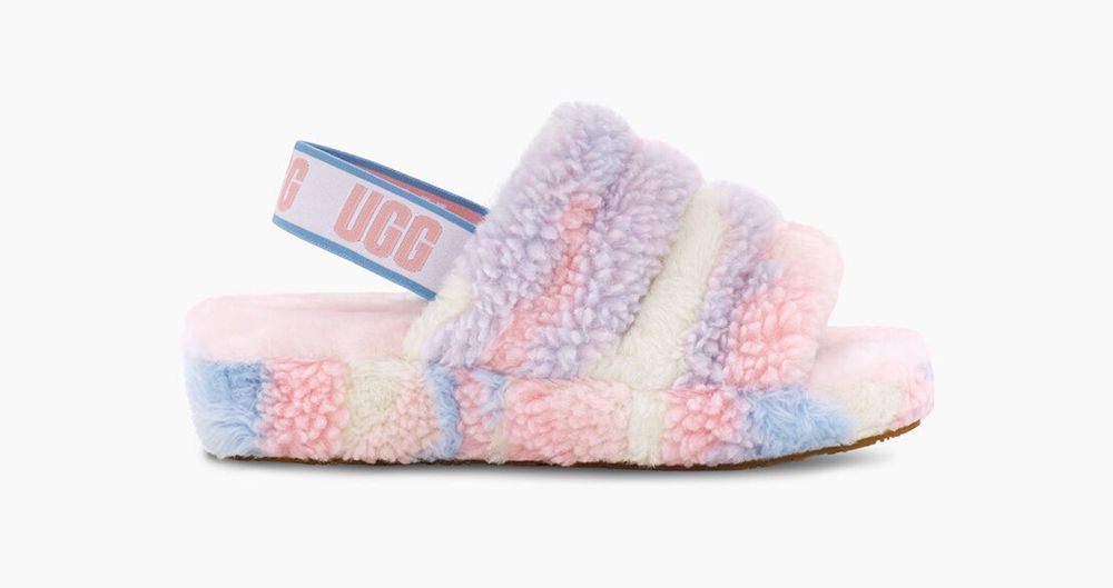 Ugg Fluff Yeah Cali Collage - Womens Slides - Stripes - NZ (1574ZMIKS)